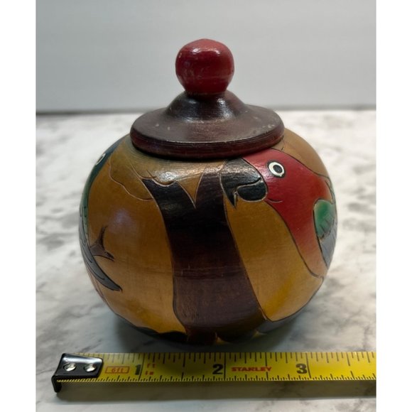 Tropical Birds Wooden Trinket Jar Box Set Toucan Parrots Lidded Vintage - Picture 10 of 12